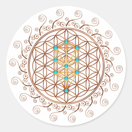 Bloem van leven, boom van leven, Kabbalah, Sephiro Ronde Sticker (Voorkant)