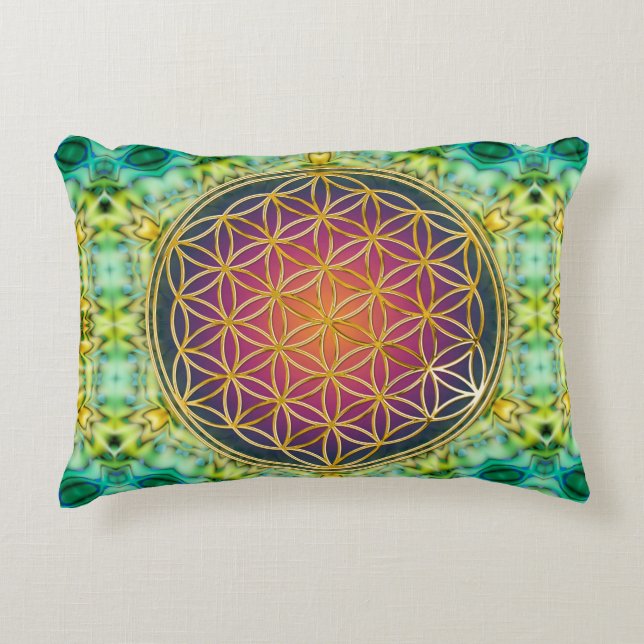Bloem Van Leven - goud - fractal 2 Decoratief Kussen (Voorkant)