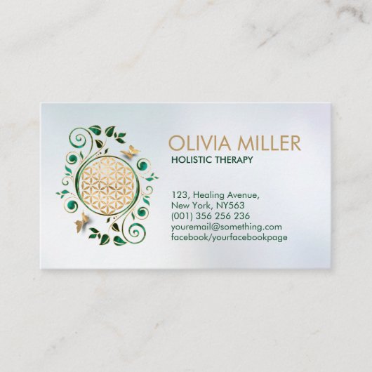 Bloem van leven - Malachietwervelkolom en bustaven Visitekaartje (Voorkant)