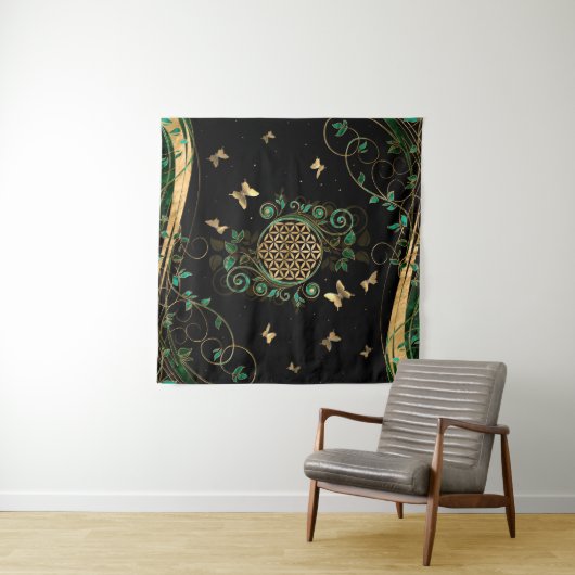 Bloem van leven - Malachietwervelkolom en bustaven Wandkleed (In Situ (horizontaal))