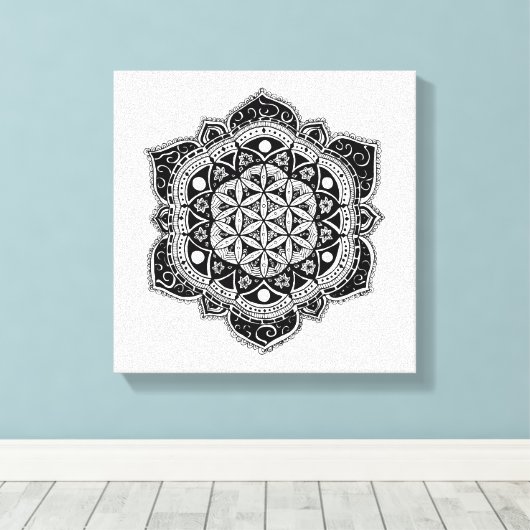 Bloem van leven Mandala Canvas Afdruk (Insitu (Houten vloer))