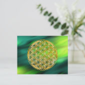 Bloem van levend/vol goud | groene golven briefkaart (Staand voorkant)