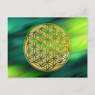 Bloem van levend/vol goud   groene golven briefkaart