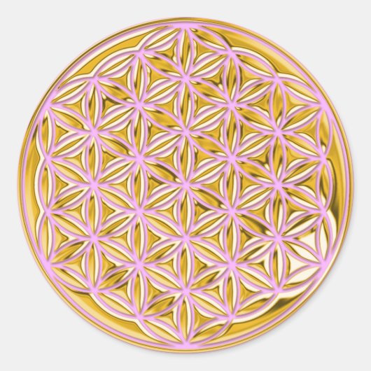 Bloem van levend/vol goud | lichtroze ronde sticker (Voorkant)