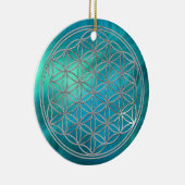 Bloem van levend/zilver | Blauwgolven Keramisch Ornament (Rechts)