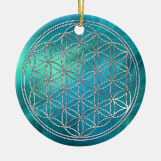 Bloem van levend/zilver | Blauwgolven Keramisch Ornament (Voorkant)