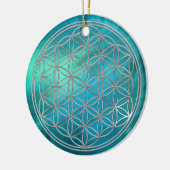 Bloem van levend/zilver | Blauwgolven Keramisch Ornament (Links)