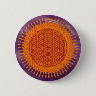 Bloem van levend/zonnig ontwerp ronde button 5,7 cm