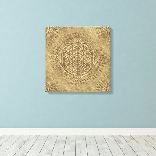 Bloem van levende dieren - zon - naadloos patroon canvas afdruk (Insitu (Houten vloer))