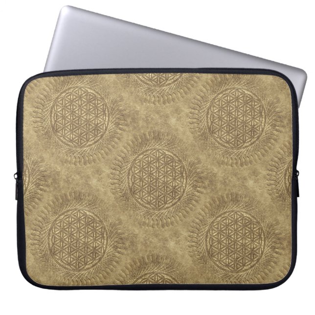 Bloem van levende dieren - zon - naadloos patroon  laptop sleeve (Voorkant)