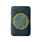 Bloem van levensgoud en blauw textuurglas badmat (Voorkant Verticaal)