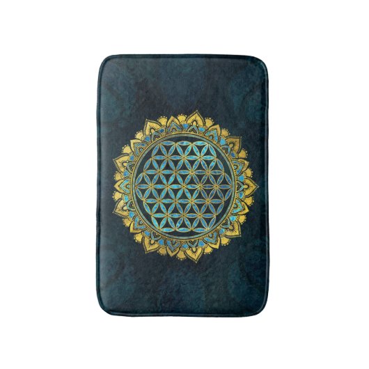 Bloem van levensgoud en blauw textuurglas badmat (Voorkant Verticaal)