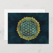 Bloem van levensgoud en blauw textuurglas briefkaart (Voorkant / Achterkant)