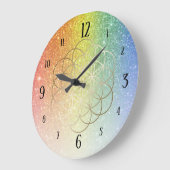 Bloem van levensgoud op regenbooggradiënt grote klok (Hoek)