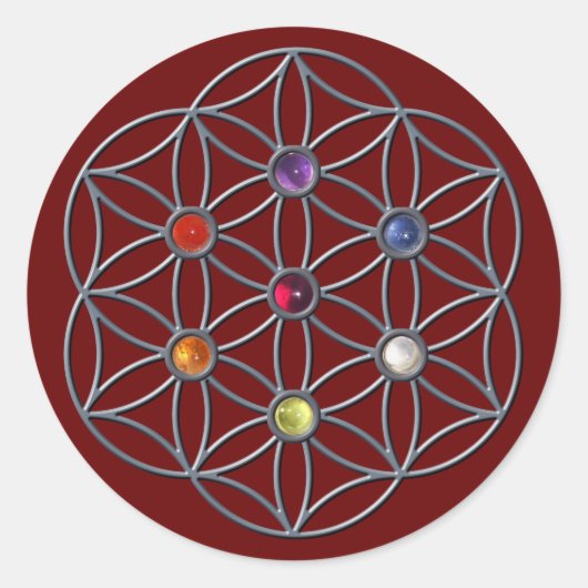 Bloem van Life Chakras Gemstone Ronde Sticker (Voorkant)