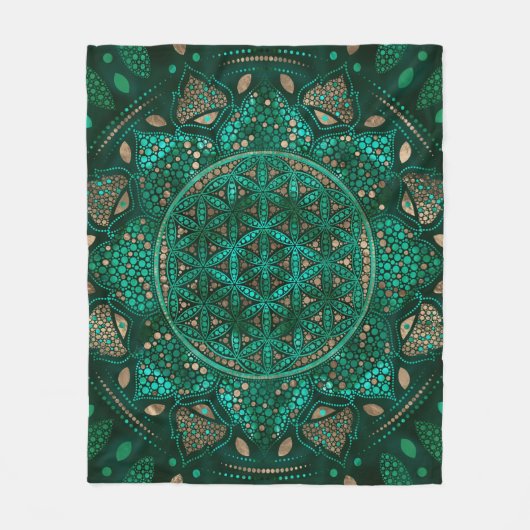 Bloem van Life Dot Art malachietgoud Fleece Deken (Voorkant)