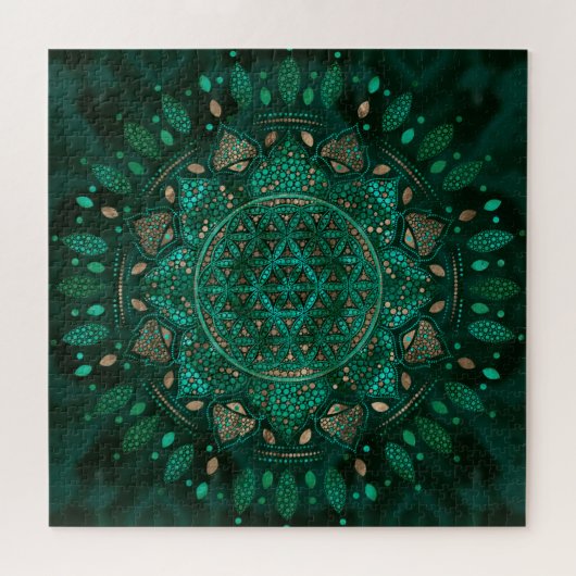 Bloem van Life Dot Art malachietgoud Legpuzzel (Horizontaal)