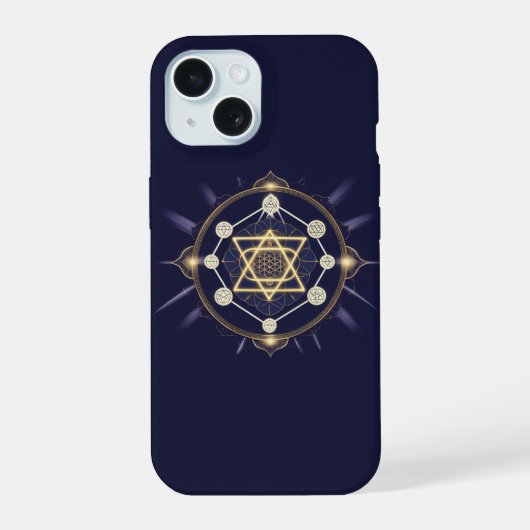 Bloem van Oneindigheid — Hemelse Heilige Geometrie iPhone 15 Case (Achterkant)