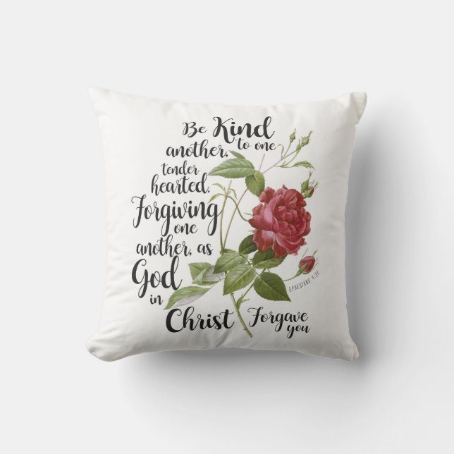  bloem van Roos, geïllustreerd met bijbel vers Kussen (Voorkant)