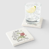  bloem van Roos, geïllustreerd met bijbel vers Stenen Onderzetter (Zijkant)