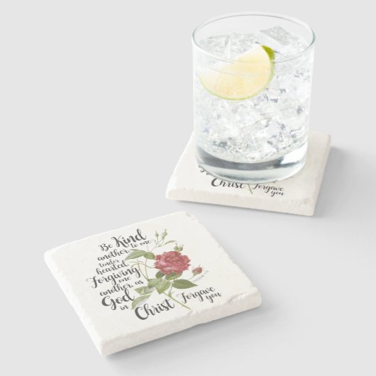  bloem van Roos, geïllustreerd met bijbel vers Stenen Onderzetter (Zijkant)