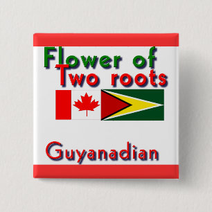 Bloem van twee wortels, guyaan-canada vierkante button 5,1 cm