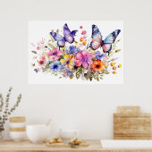Bloem van vlinderbloempatroon poster (Keuken)