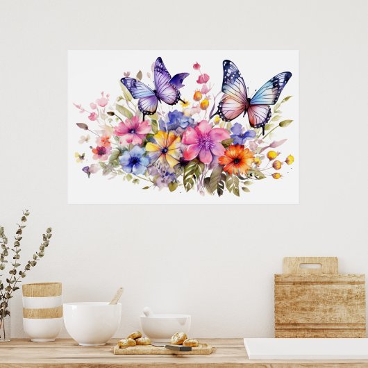 Bloem van vlinderbloempatroon poster (Keuken)