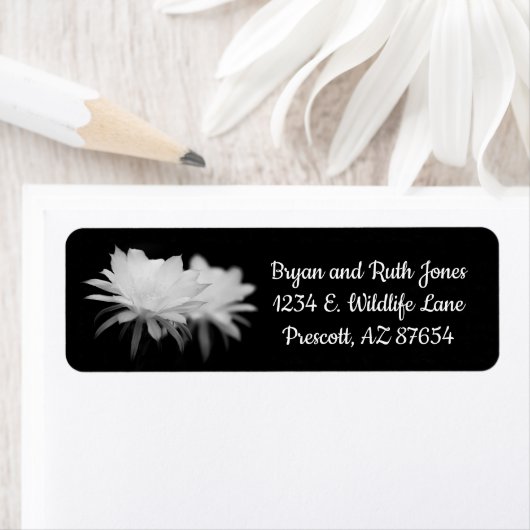 Bloem van zwarte en witte cactus etiket (Insitu)