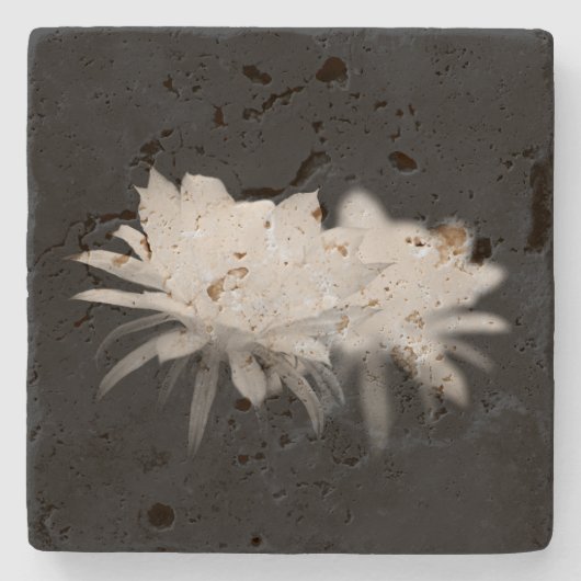 Bloem van zwarte en witte cactus stenen onderzetter (Voorkant)