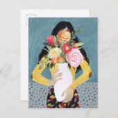 Bloem Vase Girl Briefkaart (Voorkant / Achterkant)