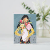 Bloem Vase Girl Briefkaart (Staand voorkant)
