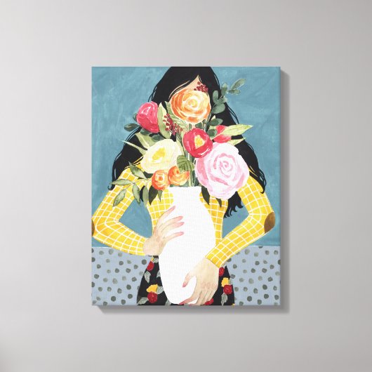 Bloem Vase Girl Canvas Afdruk (Voorkant)