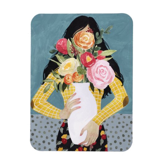 Bloem Vase Girl Magneet (Verticaal)