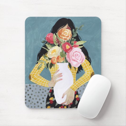 Bloem Vase Girl Muismat (Met muis)