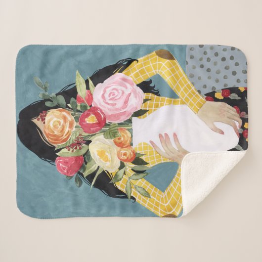 Bloem Vase Girl Sherpa Deken (Voorkant (horizontaal))