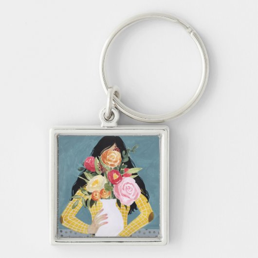 Bloem Vase Girl Sleutelhanger (Voorkant)
