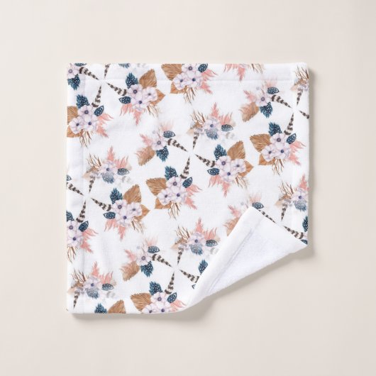 Bloem Veer Boho geometrische Handdoek Set (Wasdoekje)