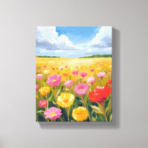 Bloem Veld Landschap Schilderkunst Kunst Canvas Afdruk