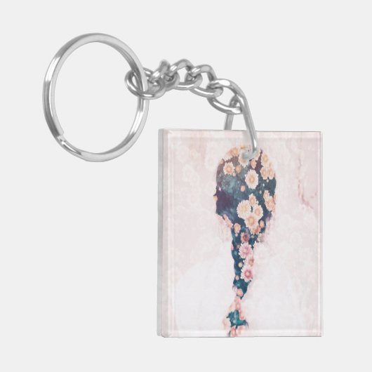 Bloem Ventilator Pastel Roze Witte Vierkant dubbel Sleutelhanger (Voorkant Links)