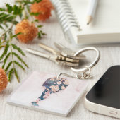 Bloem Ventilator Pastel Roze Witte Vierkant dubbel Sleutelhanger (Voorkant Rechts)