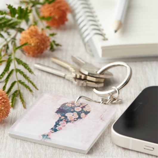Bloem Ventilator Pastel Roze Witte Vierkant dubbel Sleutelhanger (Voorkant Rechts)