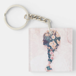 Bloem Ventilator Pastel Roze Witte Vierkant dubbel Sleutelhanger