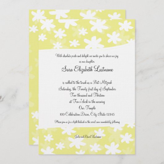 Bloem Verse Gele Vleermuis Mitswa Uitnodigen Kaart (Voorkant / Achterkant)