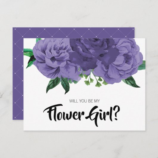 Bloem Violet Paarse Wees Mijn Bloemenmeisje Ansich Uitnodiging Briefkaart (Voorkant / Achterkant)