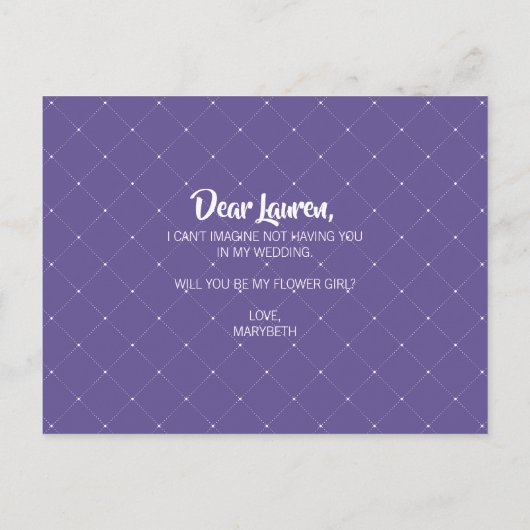 Bloem Violet Paarse Wees Mijn Bloemenmeisje Ansich Uitnodiging Briefkaart (Achterkant)