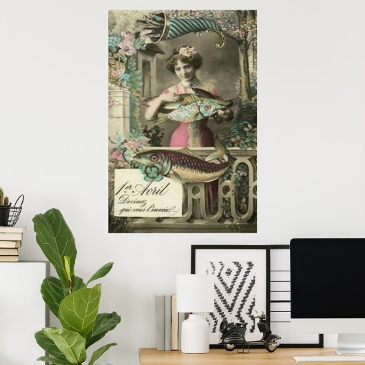 Bloem Vis Hoorn des Overvloeds April vis Poster (Thuiskantoor)