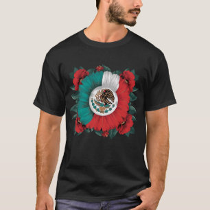 Bloem Viva Mexico Mexicaanse vlag Hispanic erfgoed T-shirt