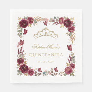 Bloem Vlinder Bourgondië Gouden Tiara Quinceañera Servet