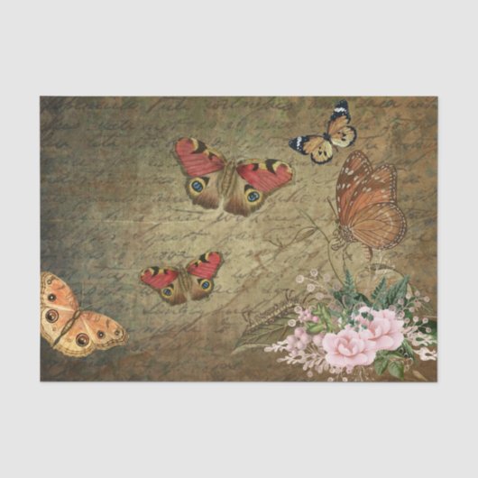 Bloem Vlinder Decoupage Vintage Ephemera Tissuepapier (Voorkant)